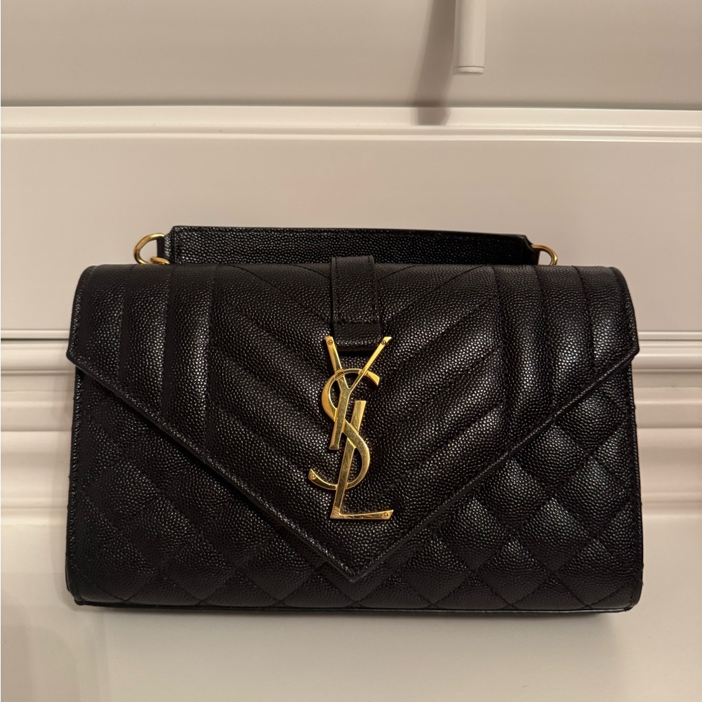 Yves Saint Laurent Black Quilted Shoulder Bag with Gold Accents